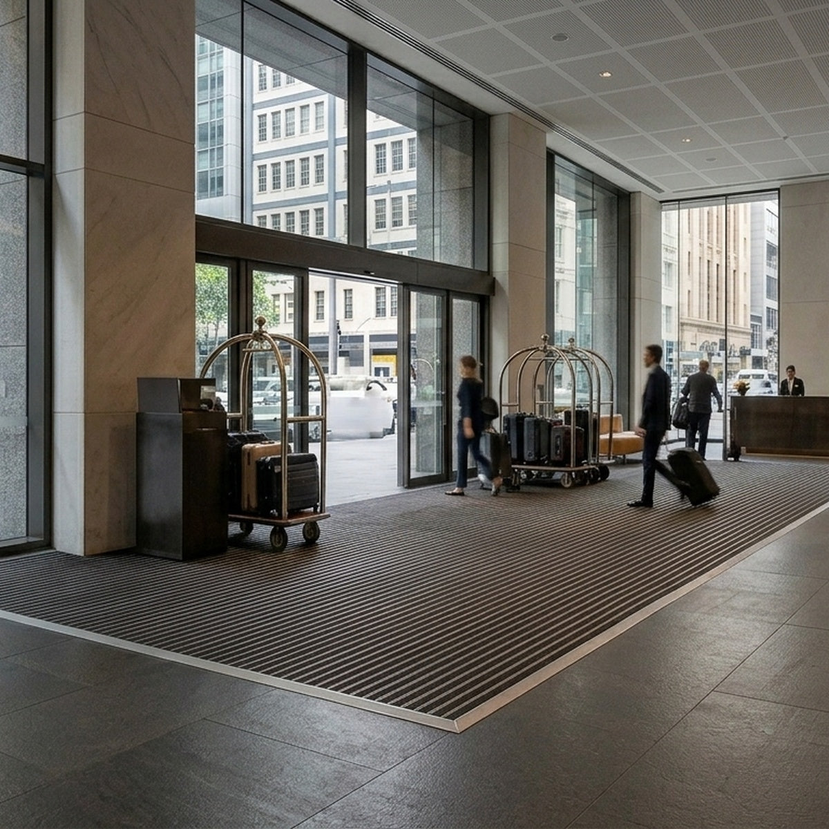 TC01 Continuous Carpet Entrance Mat Flush Recessed in Luxury Commercial Foyer