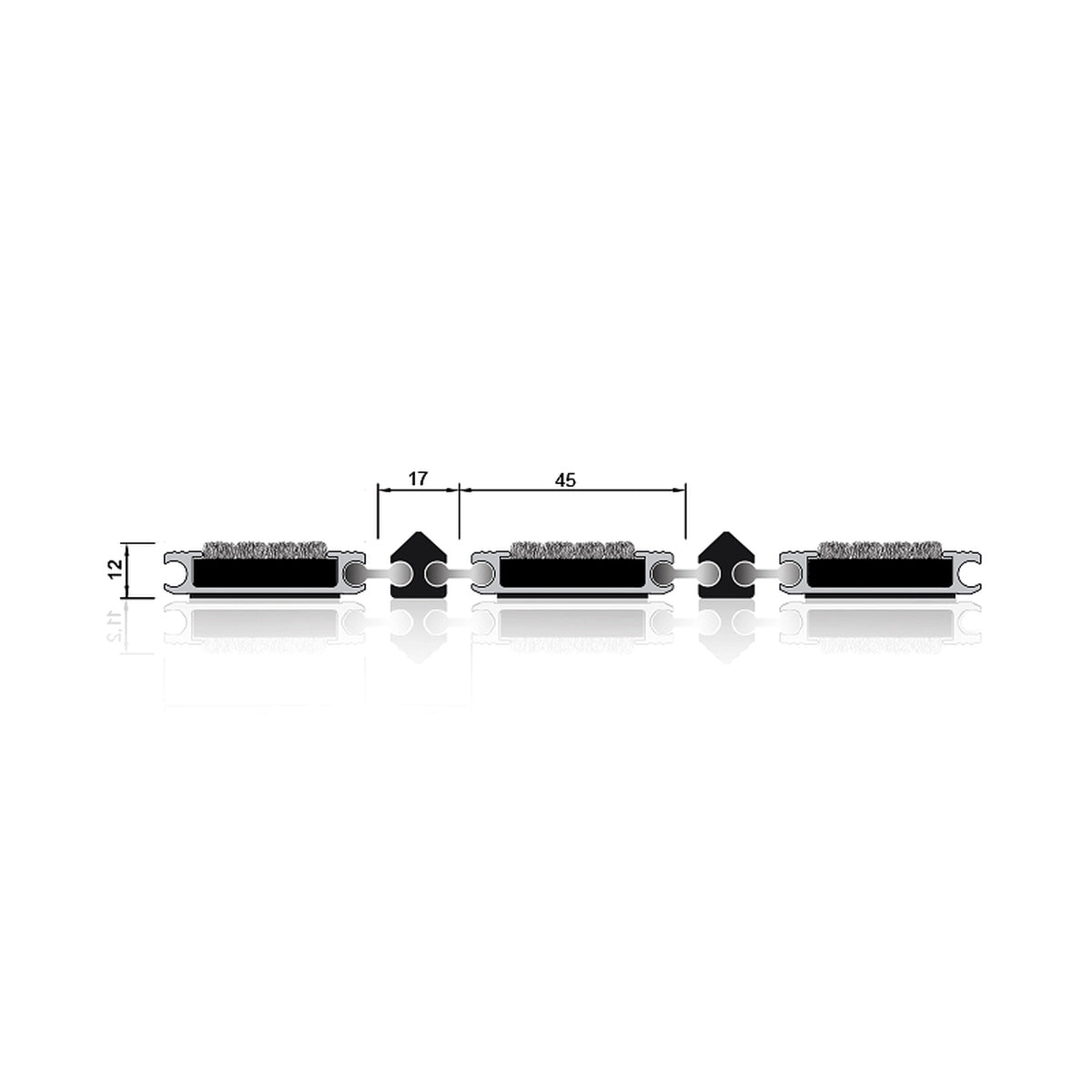 TC02 CAD Cross-Section Engineering Profile - 12mm Depth x 17mm Scraper x 45mm Carpet