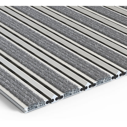 TC02 Thin Series 12mm Rollable Aluminium Mat - Alternating Aluminium Scraper + Carpet Hero
