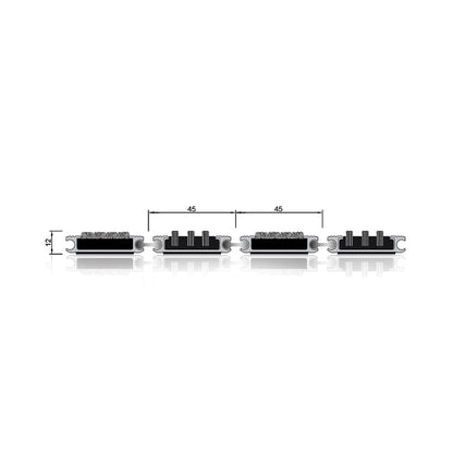 TC04 CAD Cross-Section Engineering Profile - 12mm Depth x 45mm Triple Brush x 45mm Carpet
