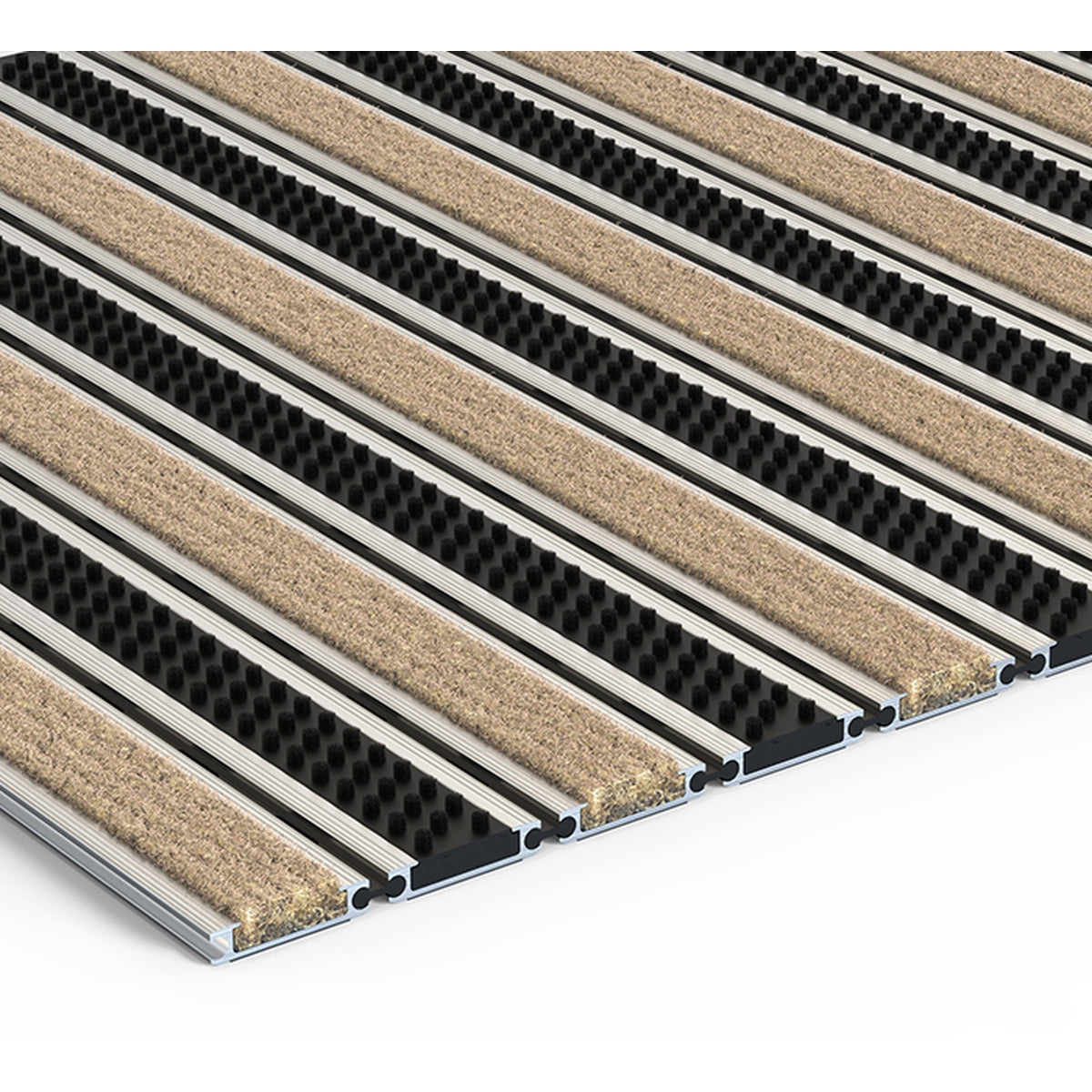 TC04 Thin Series 12mm Rollable Aluminium Mat - Alternating Carpet + Triple-Row Brush Hero